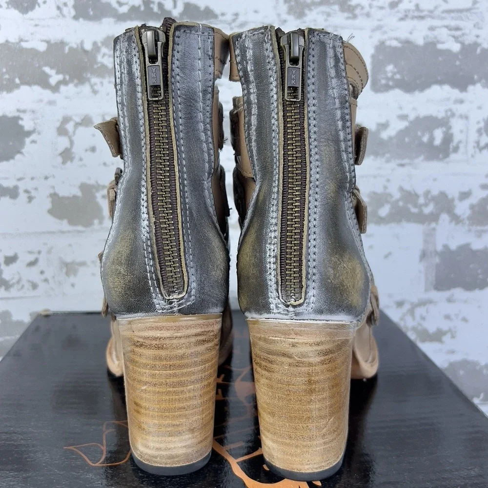 Freebird Braeden Blush Gladiator Sandal Boots Sz 9 Strappy Chunky Peep Toe Brown - Picture 6 of 16